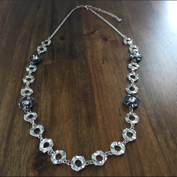 Chico's Jewelry - Chico’s Silver Dark Gray Rhinestone Wavy Necklace